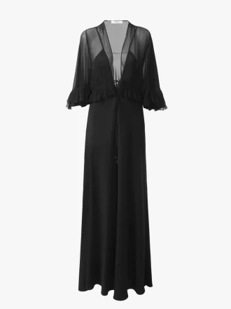 Abito lungo con scollo a V in crêpe satin