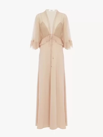Abito lungo con scollo a V in crêpe satin