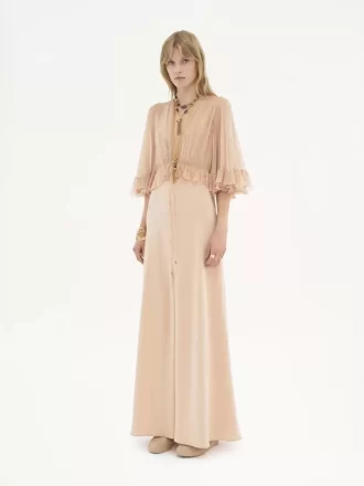 Abito lungo con scollo a V in crêpe satin