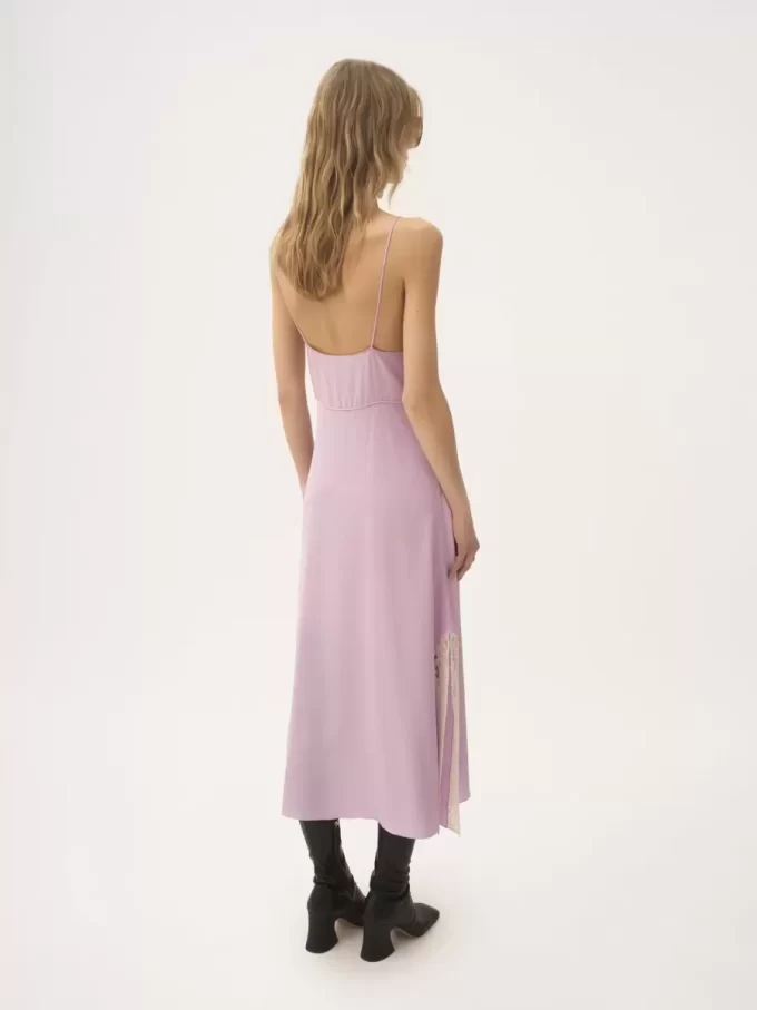 Abito midi con spalline sottili in crêpe de chine e pizzo Abito midi con spalline sottili in crêpe de chine e pizzo
