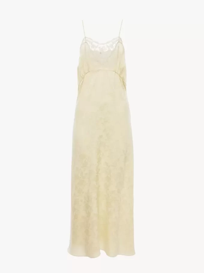 Abito midi con spalline sottili in jacquard di seta e pizzo Abito midi con spalline sottili in jacquard di seta e pizzo