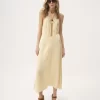 Abito midi con spalline sottili in jacquard di seta e pizzo Abito midi con spalline sottili in jacquard di seta e pizzo