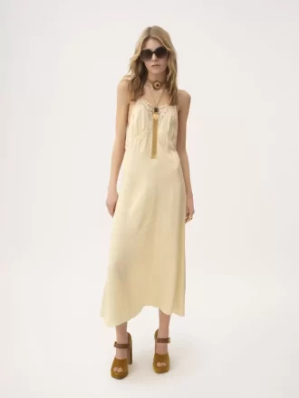 Abito midi con spalline sottili in jacquard di seta e pizzo Abito midi con spalline sottili in jacquard di seta e pizzo