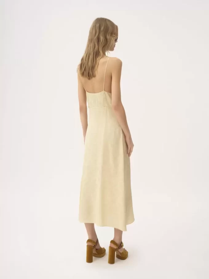 Abito midi con spalline sottili in jacquard di seta e pizzo Abito midi con spalline sottili in jacquard di seta e pizzo