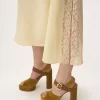 Abito midi con spalline sottili in jacquard di seta e pizzo Abito midi con spalline sottili in jacquard di seta e pizzo