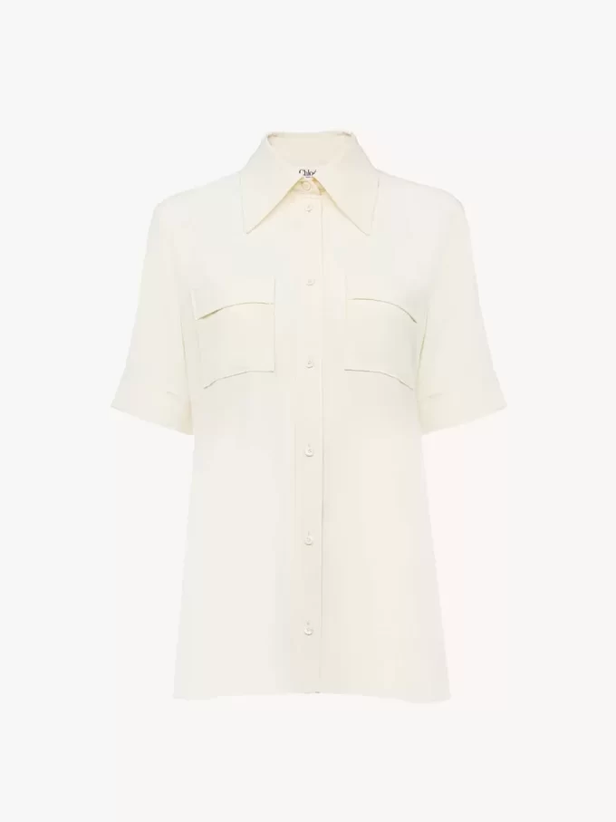 Blusa a maniche corte in crêpe de chine Blusa a maniche corte in crêpe de chine