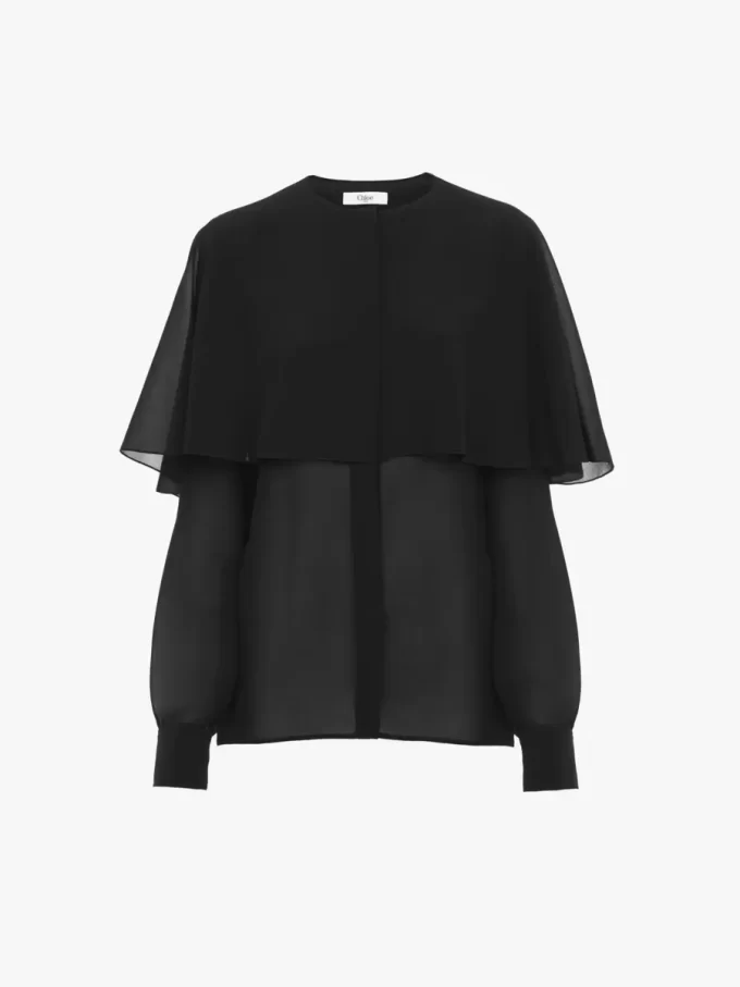 Blusa a mantella in georgette di seta Blusa a mantella in georgette di seta
