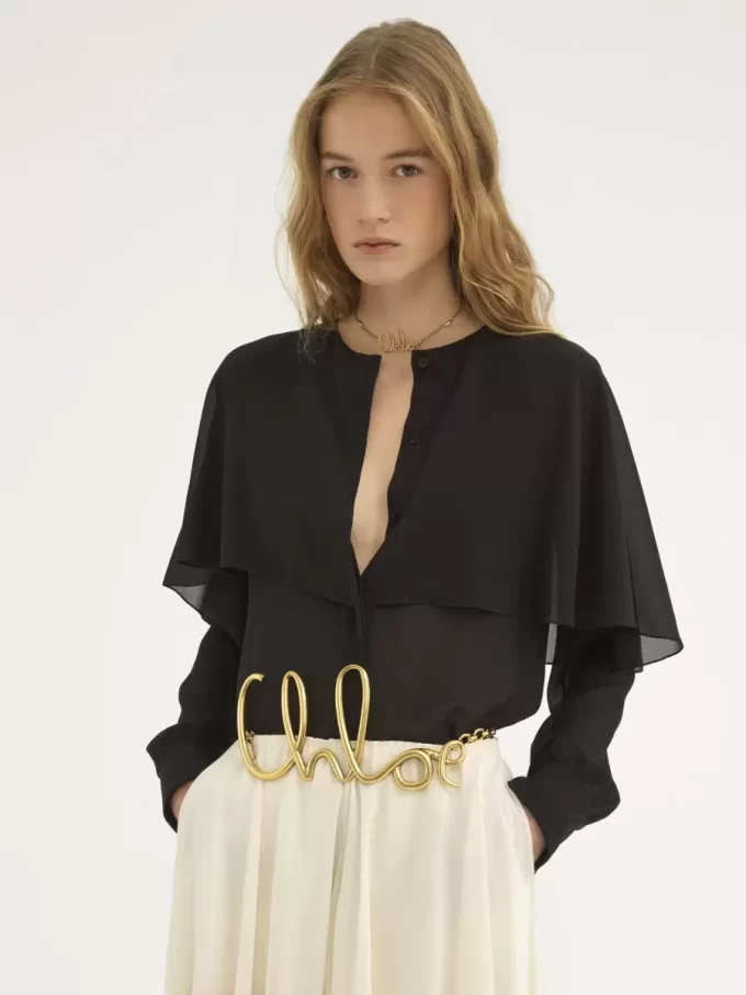 Blusa a mantella in georgette di seta Blusa a mantella in georgette di seta