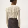 Blusa arricciata in crêpe de chine e pizzo Blusa arricciata in crêpe de chine e pizzo