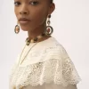 Blusa arricciata in crêpe de chine e pizzo Blusa arricciata in crêpe de chine e pizzo