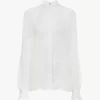Blusa arricciata in mousseline di seta e pizzo Blusa arricciata in mousseline di seta e pizzo