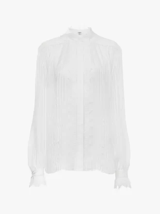 Blusa arricciata in mousseline di seta e pizzo