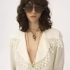 Blusa con collo alto in jacquard di seta e pizzo Blusa con collo alto in jacquard di seta e pizzo