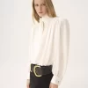 Blusa con foulard arricciato e nodo in crêpe de chine e pizzo Blusa con foulard arricciato e nodo in crêpe de chine e pizzo