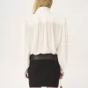 Blusa con foulard arricciato e nodo in crêpe de chine e pizzo Blusa con foulard arricciato e nodo in crêpe de chine e pizzo