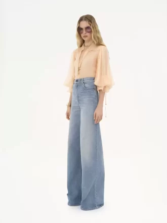 Blusa con maniche a sbuffo in mousseline di seta