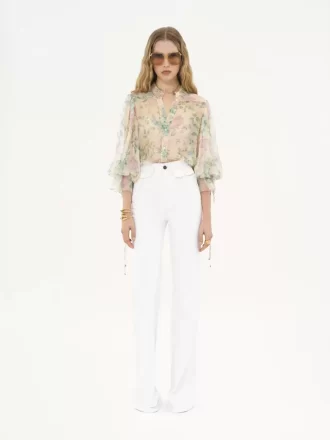 Blusa con maniche a sbuffo in mousseline di seta Blusa con maniche a sbuffo in mousseline di seta
