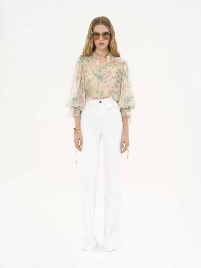 Blusa con maniche a sbuffo in mousseline di seta Blusa con maniche a sbuffo in mousseline di seta