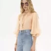 Blusa con maniche a sbuffo in mousseline di seta Blusa con maniche a sbuffo in mousseline di seta