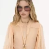 Blusa con maniche a sbuffo in mousseline di seta Blusa con maniche a sbuffo in mousseline di seta