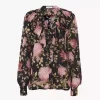 Blusa con scollo a V e volant in charmeuse di seta Blusa con scollo a V e volant in charmeuse di seta