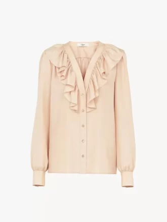 Blusa con scollo a V e volant in habotai di seta