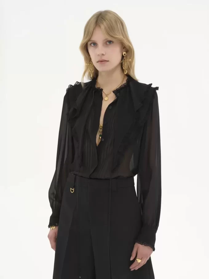 Blusa con volant in georgette di seta Blusa con volant in georgette di seta