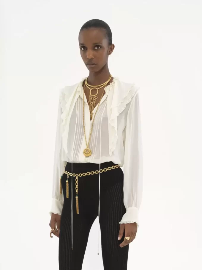 Blusa con volant in georgette di seta Blusa con volant in georgette di seta