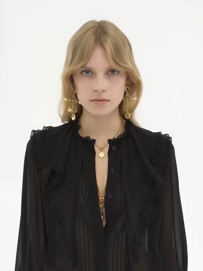 Blusa con volant in georgette di seta Blusa con volant in georgette di seta