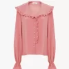 Blusa fluida con volant in crêpe de chine Blusa fluida con volant in crêpe de chine