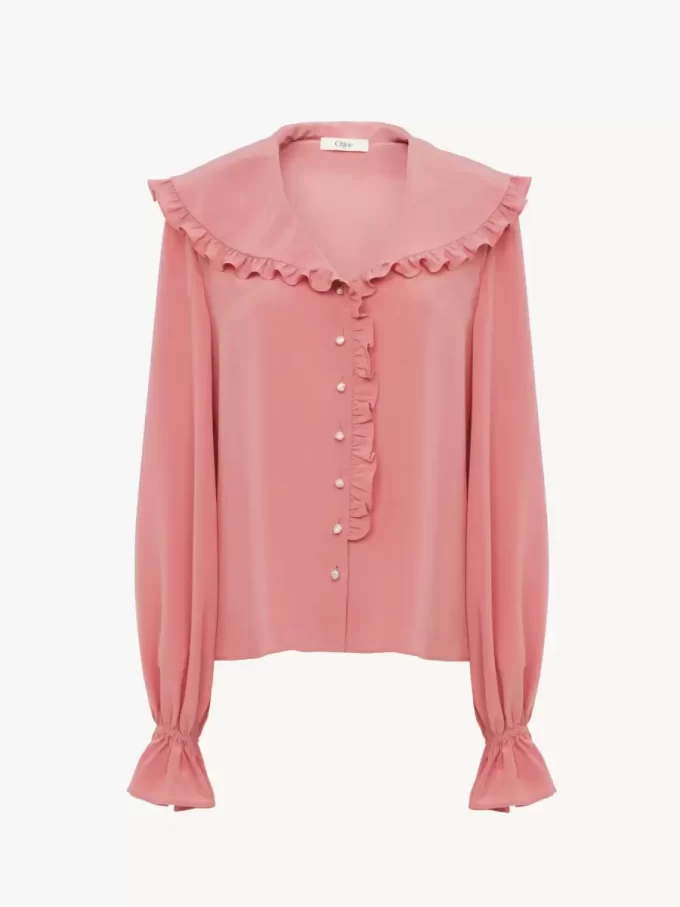 Blusa fluida con volant in crêpe de chine Blusa fluida con volant in crêpe de chine