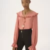 Blusa fluida con volant in crêpe de chine Blusa fluida con volant in crêpe de chine