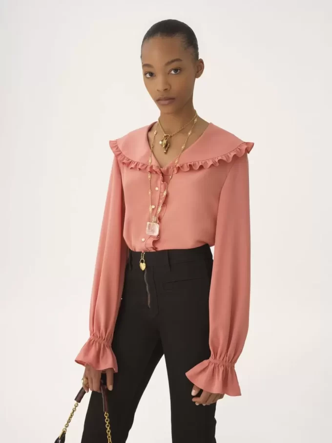 Blusa fluida con volant in crêpe de chine Blusa fluida con volant in crêpe de chine
