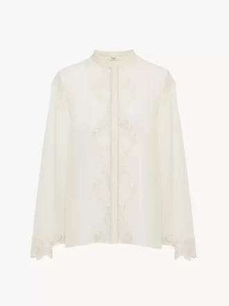 Blusa fluida in georgette di seta e pizzo