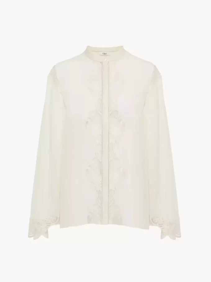 Blusa fluida in georgette di seta e pizzo Blusa fluida in georgette di seta e pizzo