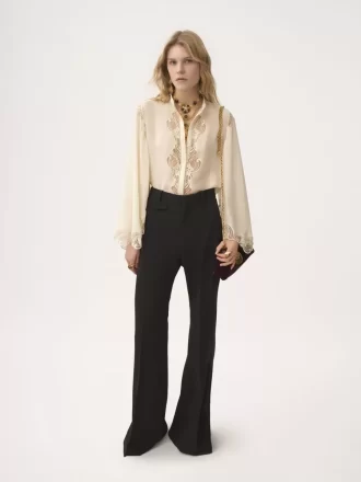 Blusa fluida in georgette di seta e pizzo