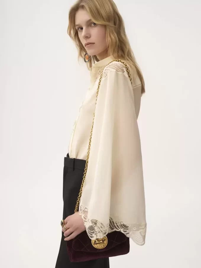 Blusa fluida in georgette di seta e pizzo Blusa fluida in georgette di seta e pizzo