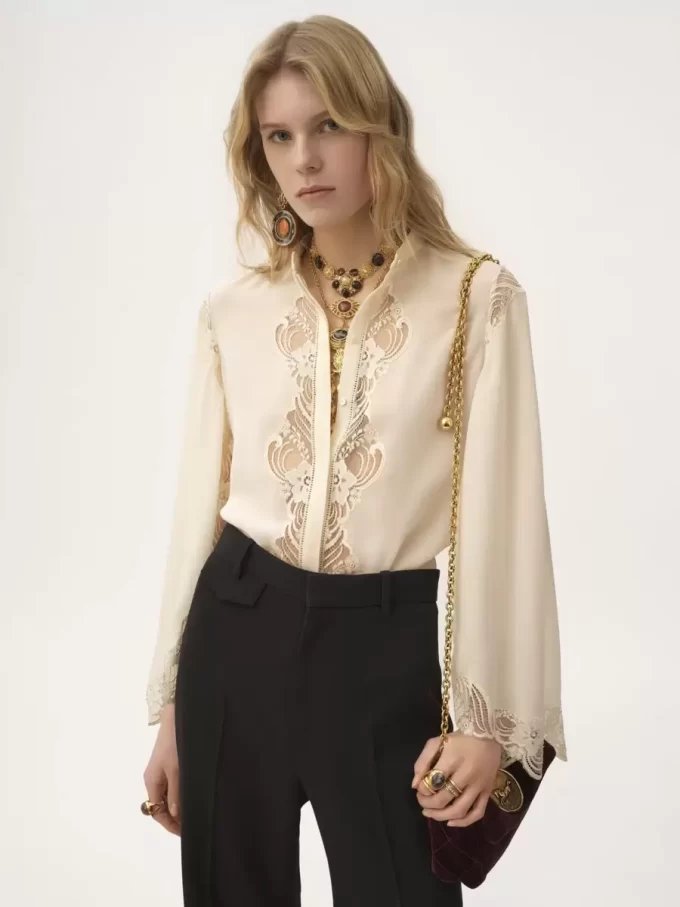 Blusa fluida in georgette di seta e pizzo Blusa fluida in georgette di seta e pizzo