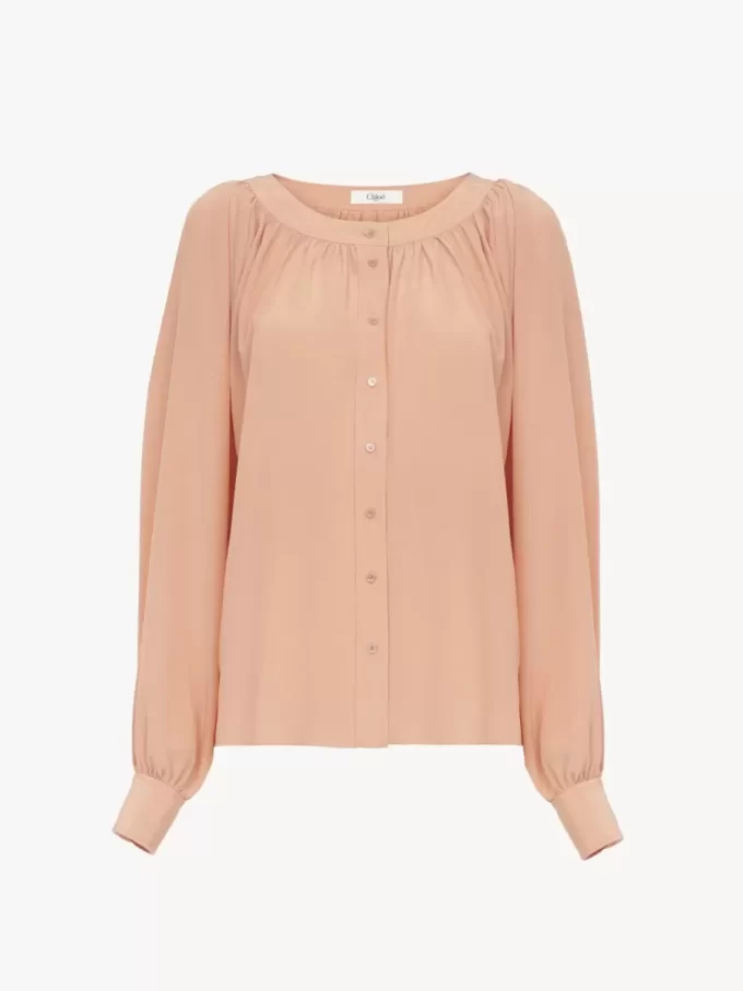 Blusa girocollo in crêpe de chine Blusa girocollo in crêpe de chine
