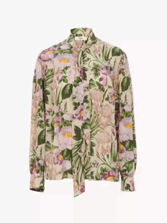 Blusa lavallière con maxi arricciatura in crêpe de chine