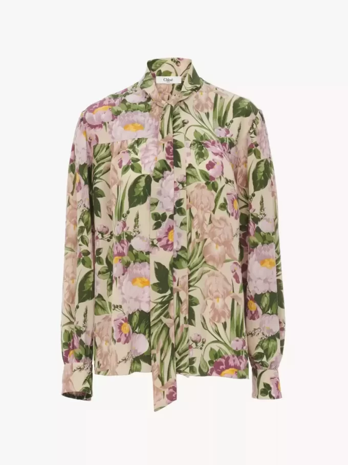 Blusa lavallière con maxi arricciatura in crêpe de chine Blusa lavallière con maxi arricciatura in crêpe de chine