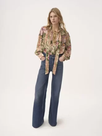 Blusa lavallière con maxi arricciatura in crêpe de chine