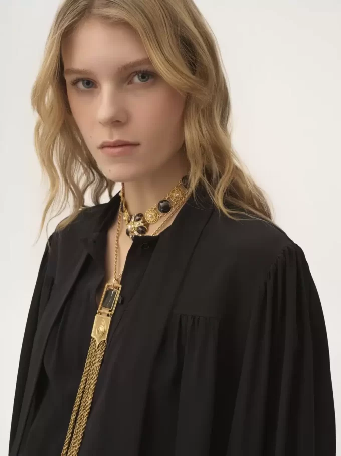 Blusa lavallière con maxi arricciatura in crêpe de chine Blusa lavallière con maxi arricciatura in crêpe de chine