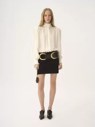 Blusa oversize con volant in jacquard di seta Blusa oversize con volant in jacquard di seta