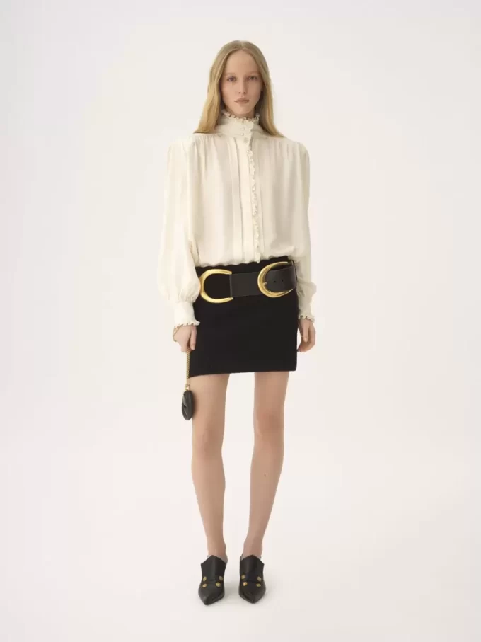 Blusa oversize con volant in jacquard di seta Blusa oversize con volant in jacquard di seta