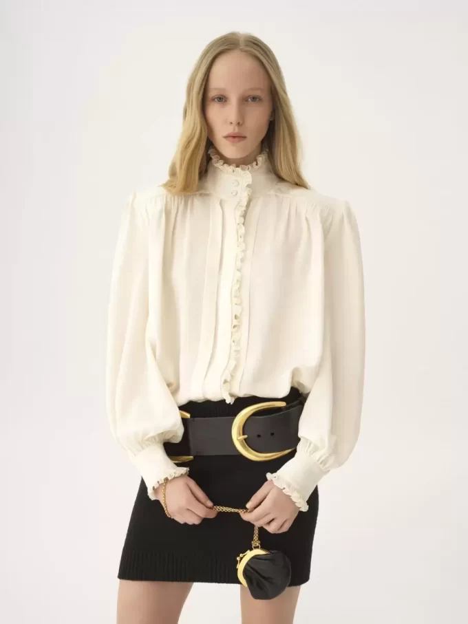 Blusa oversize con volant in jacquard di seta Blusa oversize con volant in jacquard di seta