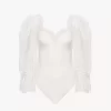 Body con maniche a sbuffo in jersey elasticizzato lucido e pizzo Body con maniche a sbuffo in jersey elasticizzato lucido e pizzo