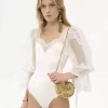 Body con maniche a sbuffo in jersey elasticizzato lucido e pizzo Body con maniche a sbuffo in jersey elasticizzato lucido e pizzo
