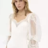Body con maniche a sbuffo in jersey elasticizzato lucido e pizzo Body con maniche a sbuffo in jersey elasticizzato lucido e pizzo