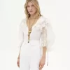 Body con maniche a sbuffo in misto cotone e pizzo guipure Body con maniche a sbuffo in misto cotone e pizzo guipure